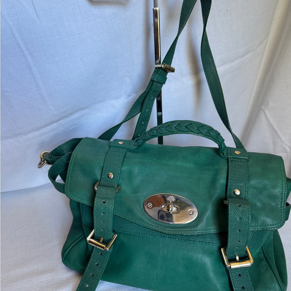 Mulberry Green Leather Satchel with Gold Turnlock